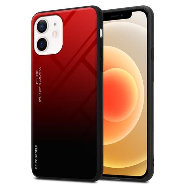 Deksel til iPhone 12 MINI Silikondeksel av TPU-silikon og bakside av herdet glass