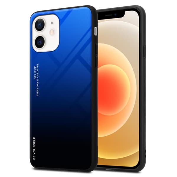 iPhone 12 MINI Skal Fodral i två färger av TPU-silikon och baksida av härdat glas Case Cover Mobilskydd