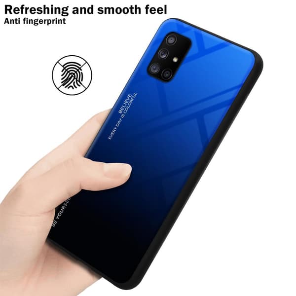 Samsung Galaxy A71 5G Suojakuori Suojakotelo Kaksivärinen joka on valmistettu TPU-silikonista ja jonka takaosa on valmistettu karkaistusta lasista