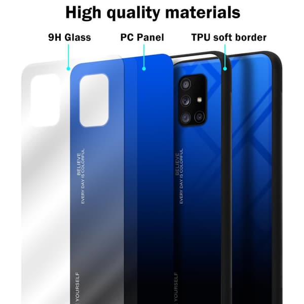 Samsung Galaxy A71 5G Suojakuori Suojakotelo Kaksivärinen joka on valmistettu TPU-silikonista ja jonka takaosa on valmistettu karkaistusta lasista
