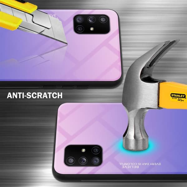 Samsung Galaxy A71 5G Suojakuori Suojakotelo Kaksivärinen joka on valmistettu TPU-silikonista ja jonka takaosa on valmistettu karkaistusta lasista