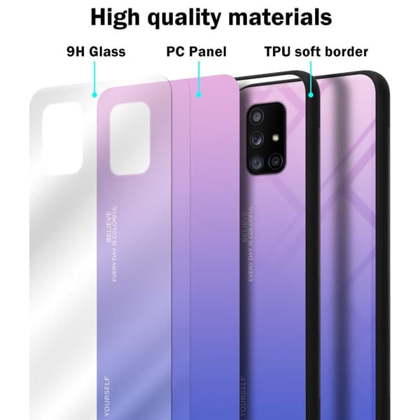 Samsung Galaxy A71 5G Suojakuori Suojakotelo Kaksivärinen joka on valmistettu TPU-silikonista ja jonka takaosa on valmistettu karkaistusta lasista