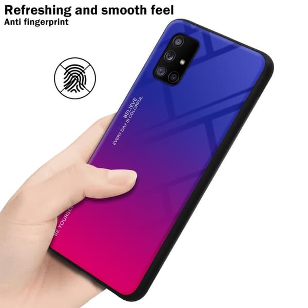 Samsung Galaxy A71 5G Suojakuori Suojakotelo Kaksivärinen joka on valmistettu TPU-silikonista ja jonka takaosa on valmistettu karkaistusta lasista