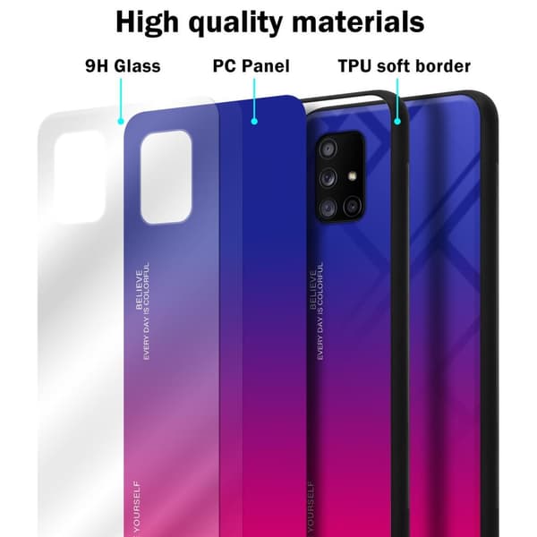 Samsung Galaxy A71 5G Suojakuori Suojakotelo Kaksivärinen joka on valmistettu TPU-silikonista ja jonka takaosa on valmistettu karkaistusta lasista