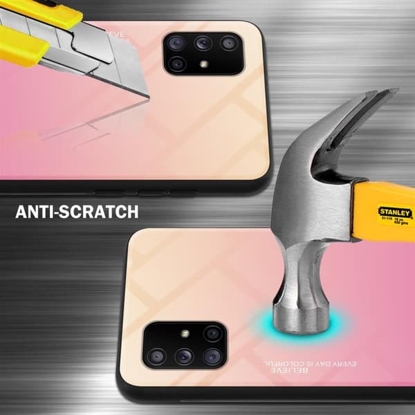 Samsung Galaxy A71 5G Suojakuori Suojakotelo Kaksivärinen joka on valmistettu TPU-silikonista ja jonka takaosa on valmistettu karkaistusta lasista