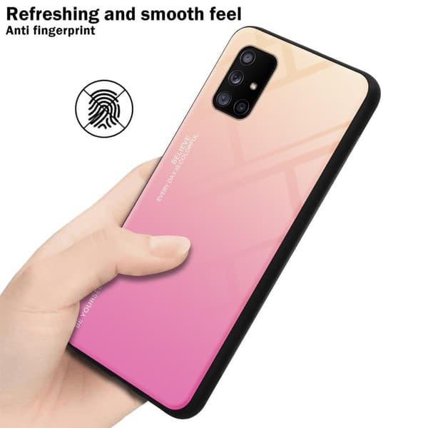 Samsung Galaxy A71 5G Suojakuori Suojakotelo Kaksivärinen joka on valmistettu TPU-silikonista ja jonka takaosa on valmistettu karkaistusta lasista