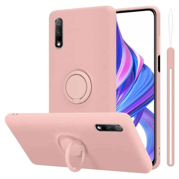 Honor 9X Suojakotelo Suojakuori joustavasta TPU-silikonista jossa on rengas LIQUID VAALEANPUNAINEN