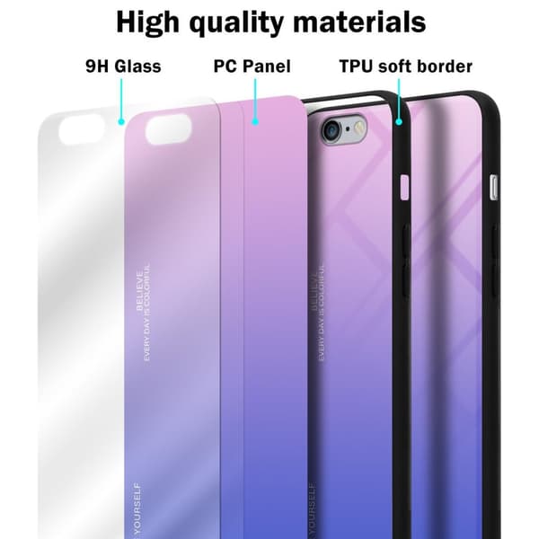 iPhone 6 PLUS / 6S PLUS Suojakuori Suojakotelo Kaksivärinen joka on valmistettu TPU-silikonista ja jonka takaosa on valmistettu karkaistusta lasista