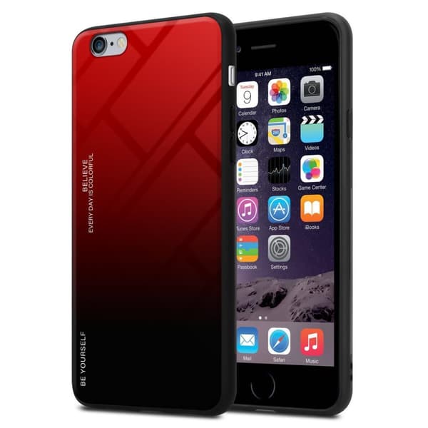 iPhone 6 PLUS / 6S PLUS Skal Fodral i två färger av TPU-silikon och baksida av härdat glas Case Cover Mobilskydd RÖD - SVART