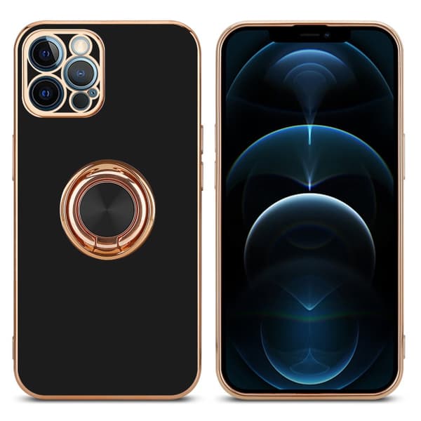 Deksel til iPhone 12 PRO MAX med ring Etui av fleksibel TPU-silikon, med kamerabeskyttelse magnetisk bilholder
