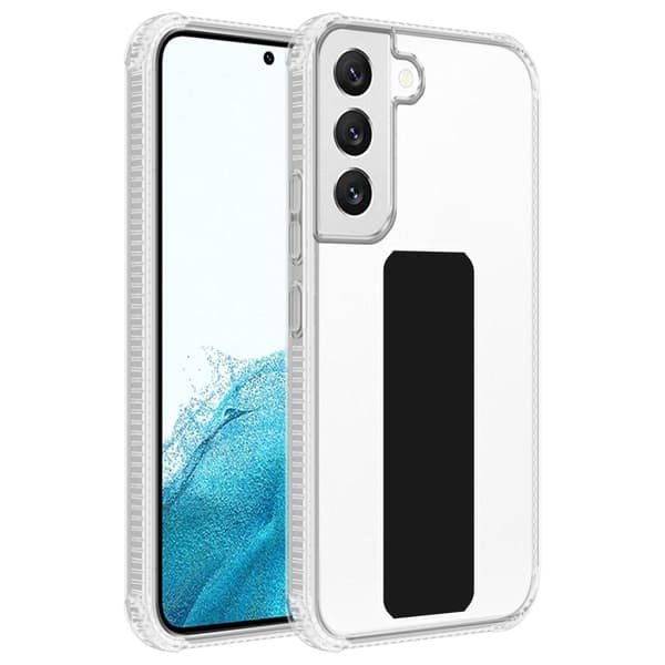 Deksel til Samsung Galaxy S22 Beskyttelsesdeksel av fleksibelt TPU-silikon med holder og stativfunksjon SVART