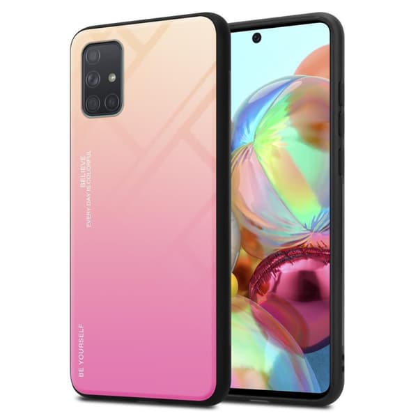 Samsung Galaxy A71 4G Suojakuori Suojakotelo Kaksivärinen joka on valmistettu TPU-silikonista ja jonka takaosa on valmistettu karkaistusta lasista