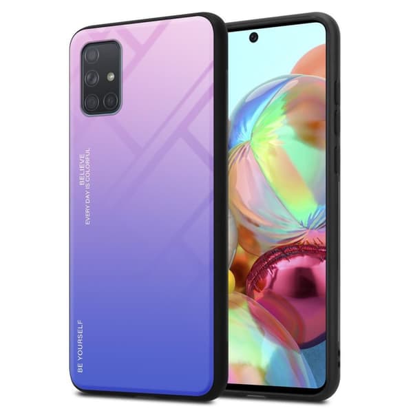 Samsung Galaxy A71 4G Suojakuori Suojakotelo Kaksivärinen joka on valmistettu TPU-silikonista ja jonka takaosa on valmistettu karkaistusta lasista