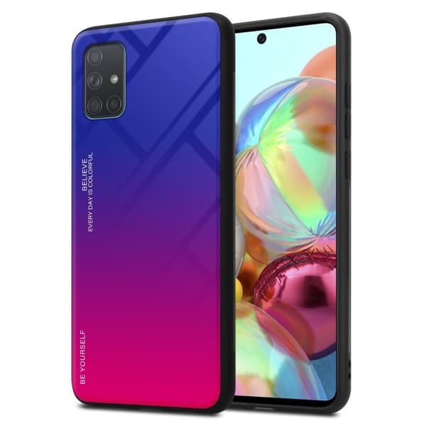 Samsung Galaxy A71 4G Skal Fodral i två färger av TPU-silikon och baksida av härdat glas Case Cover Mobilskydd