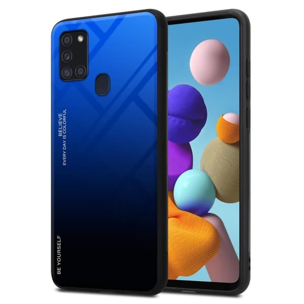 Deksel til Samsung Galaxy A21s Silikondeksel av TPU-silikon og bakside av herdet glass