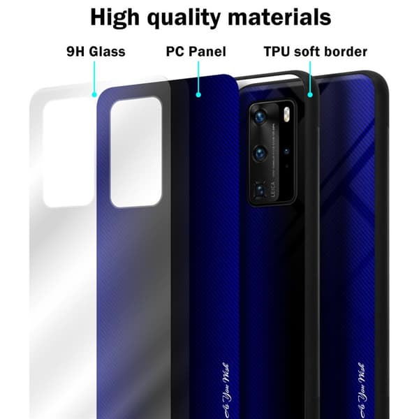 Huawei P40 PRO / P40 PRO+ Skal Fodral Case Cover Randigt utseende i TPU-silikon och baksida i härdat glas Skyddsfodral
