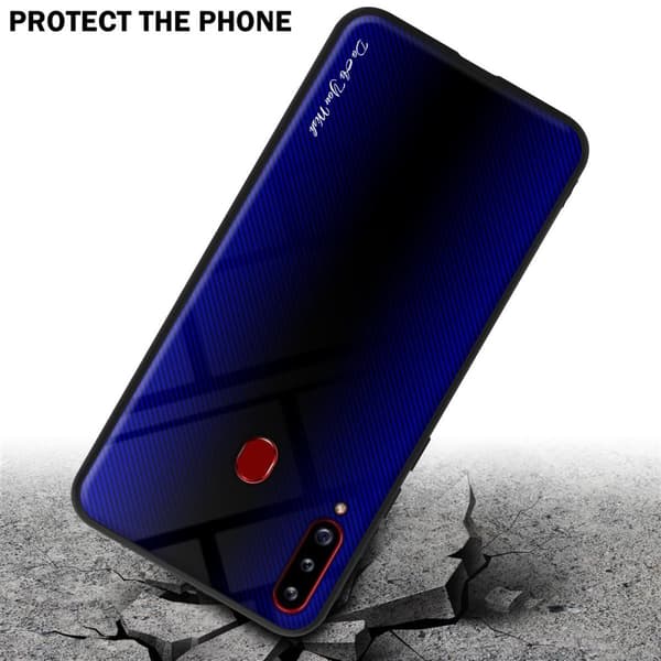 Deksel til Samsung Galaxy A20s Stripe optics Silikondeskel laget av TPU-silikon og bakside av herdet glass