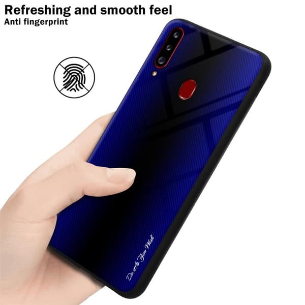 Deksel til Samsung Galaxy A20s Stripe optics Silikondeskel laget av TPU-silikon og bakside av herdet glass