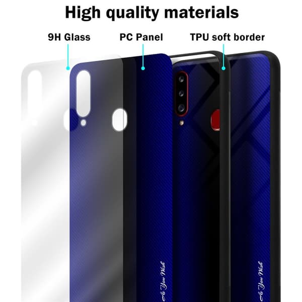 Deksel til Samsung Galaxy A20s Stripe optics Silikondeskel laget av TPU-silikon og bakside av herdet glass