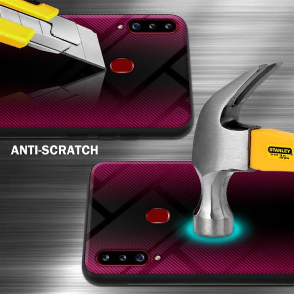 Deksel til Samsung Galaxy A20s Stripe optics Silikondeskel laget av TPU-silikon og bakside av herdet glass