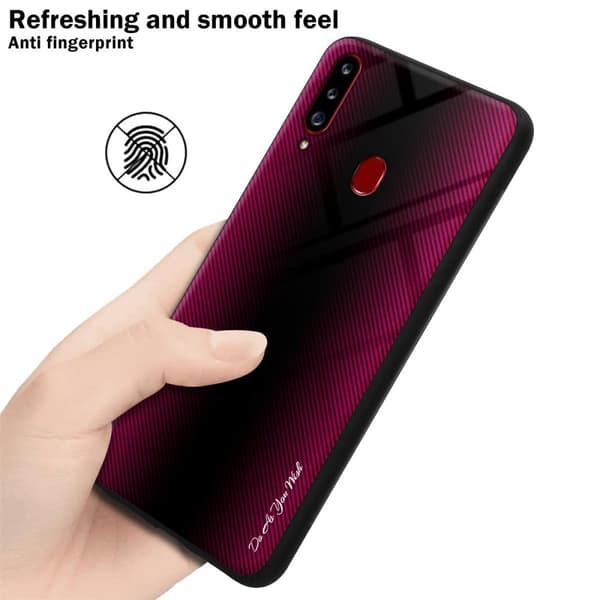 Deksel til Samsung Galaxy A20s Stripe optics Silikondeskel laget av TPU-silikon og bakside av herdet glass