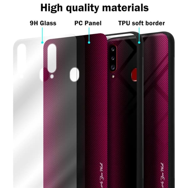 Deksel til Samsung Galaxy A20s Stripe optics Silikondeskel laget av TPU-silikon og bakside av herdet glass