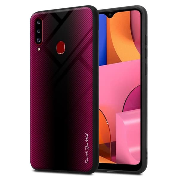 Deksel til Samsung Galaxy A20s Stripe optics Silikondeskel laget av TPU-silikon og bakside av herdet glass