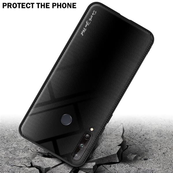 Huawei P40 LITE E Skal Fodral Case Cover Randigt utseende i TPU-silikon och baksida i härdat glas Skyddsfodral