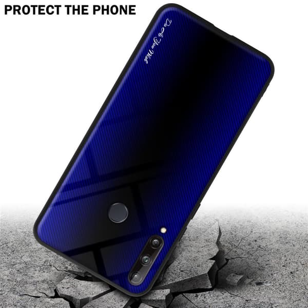 Huawei P40 LITE E Skal Fodral Case Cover Randigt utseende i TPU-silikon och baksida i härdat glas Skyddsfodral