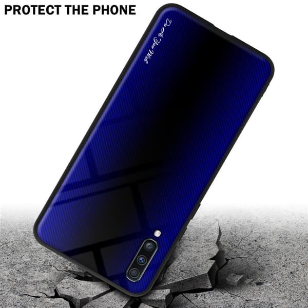 Deksel til Samsung Galaxy A70 / A70s Stripe optics Silikondeskel laget av TPU-silikon og bakside av herdet glass