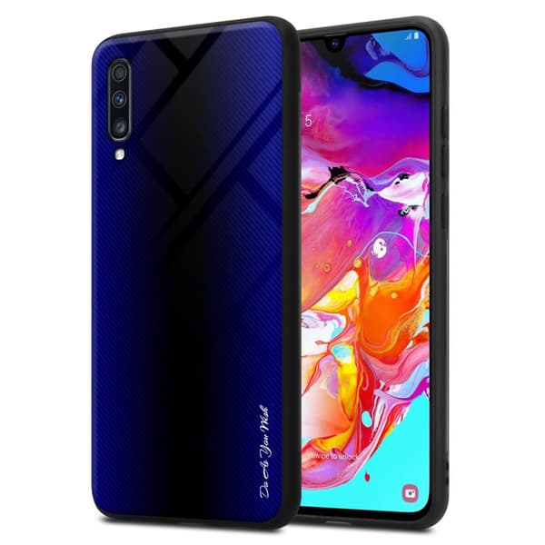 Deksel til Samsung Galaxy A70 / A70s Stripe optics Silikondeskel laget av TPU-silikon og bakside av herdet glass