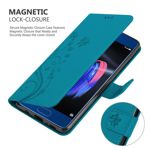 Honor 9 Suojakotelo Suojakuori Lompakkokotelo Matkapuhelinkotelo Kukat jossa on magneettisuljenta, jalusta-toiminto ja korttipaikat