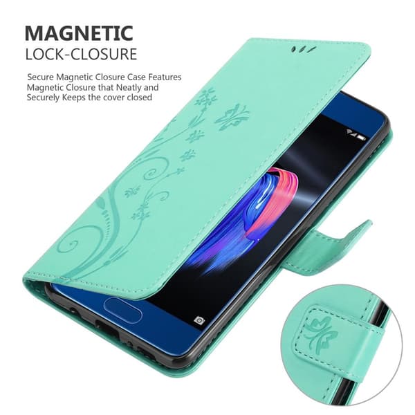 Honor 9 Suojakotelo Suojakuori Lompakkokotelo Matkapuhelinkotelo Kukat jossa on magneettisuljenta, jalusta-toiminto ja korttipaikat