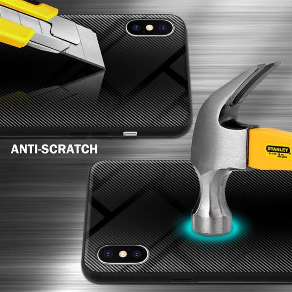 Deksel til iPhone X / XS Stripe optics Silikondeskel laget av TPU-silikon og bakside av herdet glass