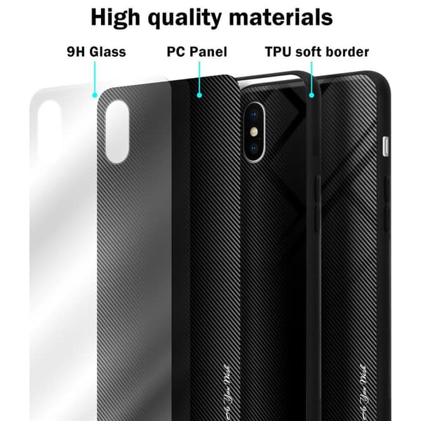 Deksel til iPhone X / XS Stripe optics Silikondeskel laget av TPU-silikon og bakside av herdet glass