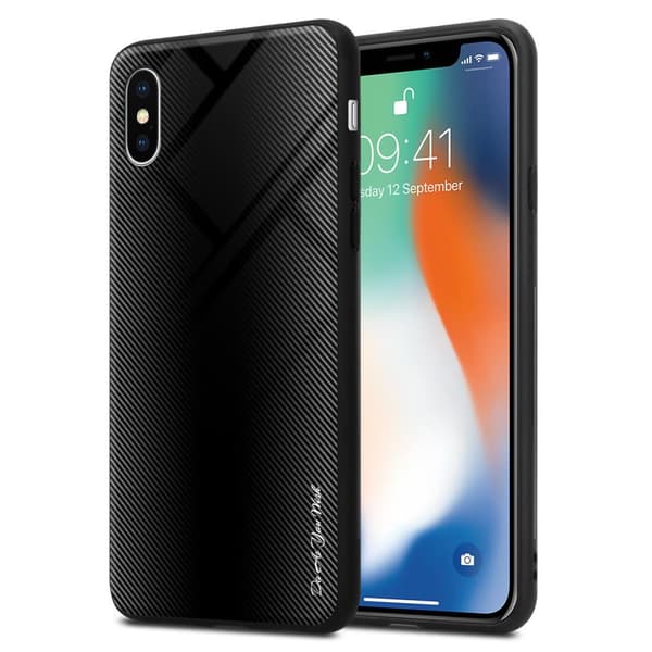 Deksel til iPhone X / XS Stripe optics Silikondeskel laget av TPU-silikon og bakside av herdet glass