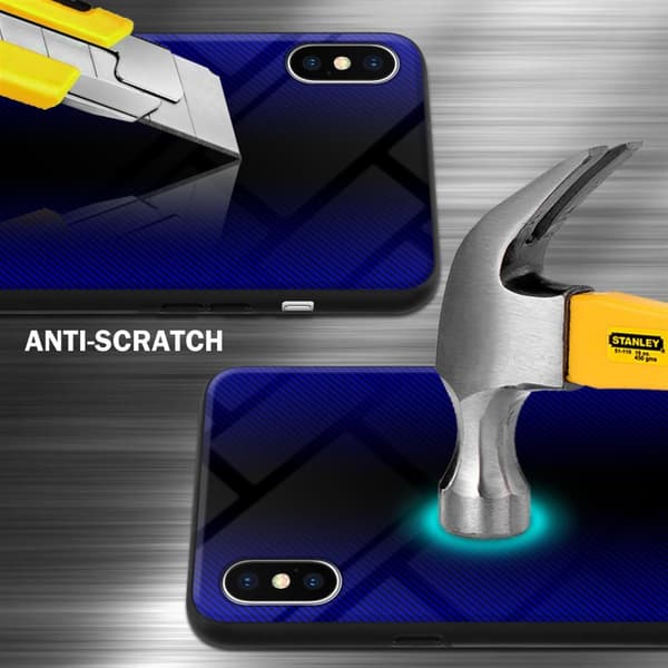 Deksel til iPhone X / XS Stripe optics Silikondeskel laget av TPU-silikon og bakside av herdet glass
