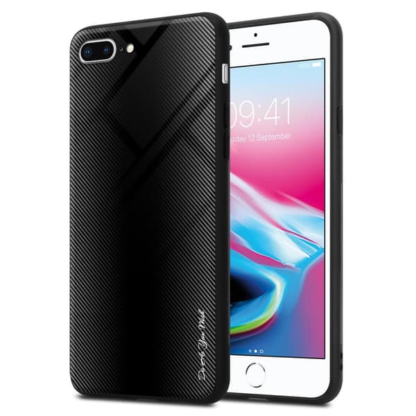 iPhone 7 PLUS / 7S PLUS / 8 PLUS Skal Fodral Case Cover Randigt utseende i TPU-silikon och baksida i härdat glas Skyddsfodral