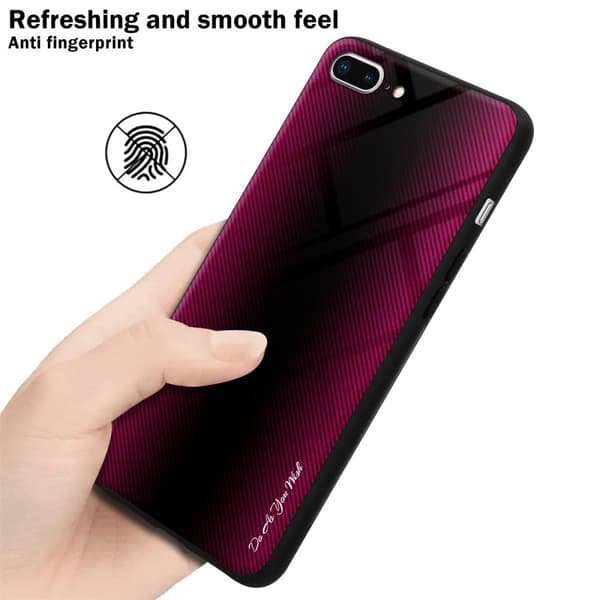 iPhone 7 PLUS / 7S PLUS / 8 PLUS Skal Fodral Case Cover Randigt utseende i TPU-silikon och baksida i härdat glas Skyddsfodral