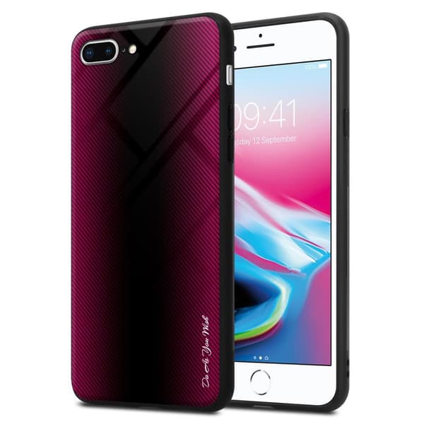 iPhone 7 PLUS / 7S PLUS / 8 PLUS Skal Fodral Case Cover Randigt utseende i TPU-silikon och baksida i härdat glas Skyddsfodral CRIMSON ROSA