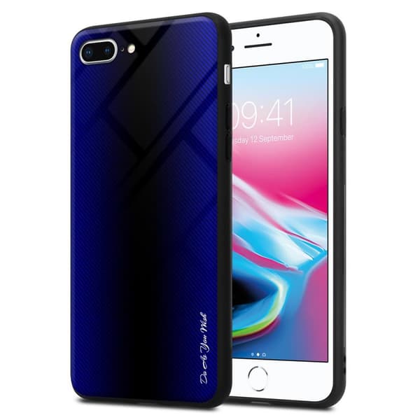 iPhone 7 PLUS / 7S PLUS / 8 PLUS Skal Fodral Case Cover Randigt utseende i TPU-silikon och baksida i härdat glas Skyddsfodral