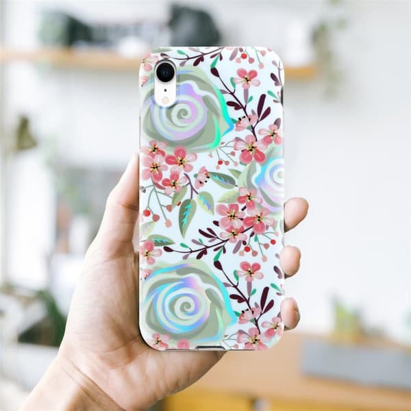 Deksel til iPhone XR Lommebokdeskel av TPU-silikon med blomstermønster