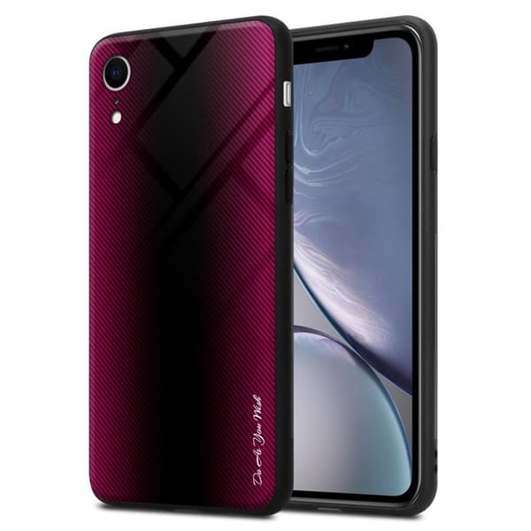 iPhone XR Suojakuori Suojakotelo TPU-silikonista valmistettu raitaoptiikan suojakansi ja karkaistusta lasista valmistettu takapuoli