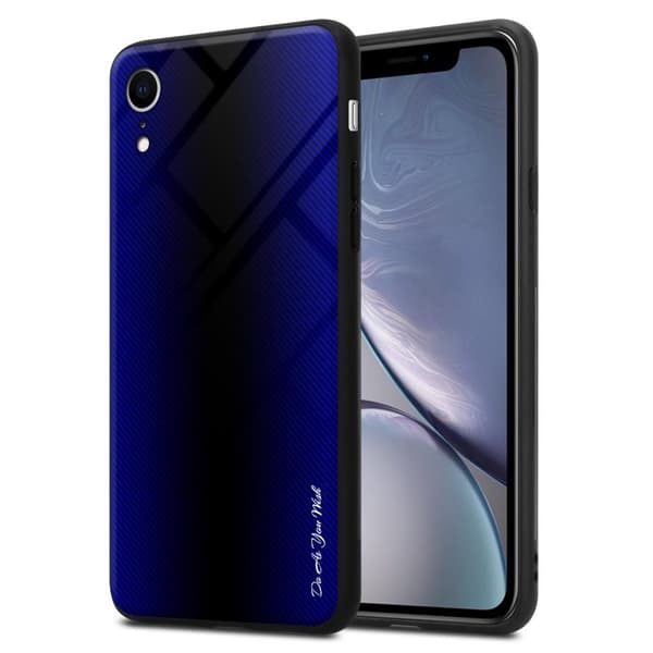 Deksel til iPhone XR Stripe optics Silikondeskel laget av TPU-silikon og bakside av herdet glass KOBALT LILLA