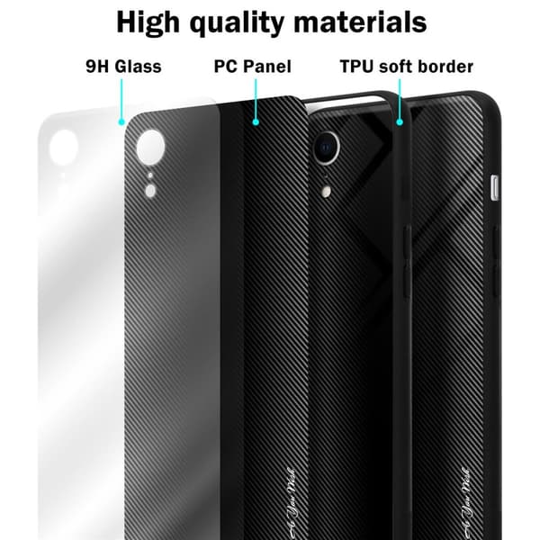 iPhone XR Suojakuori Suojakotelo TPU-silikonista valmistettu raitaoptiikan suojakansi ja karkaistusta lasista valmistettu takapuoli