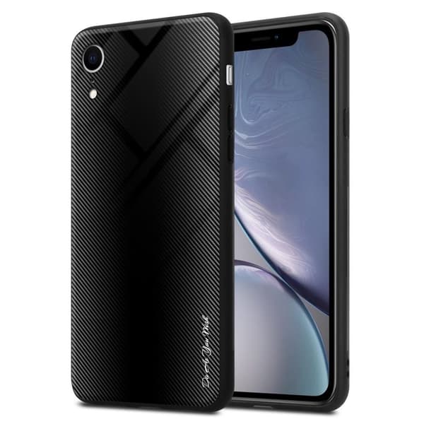iPhone XR Skal Fodral Case Cover Randigt utseende i TPU-silikon och baksida i härdat glas Skyddsfodral