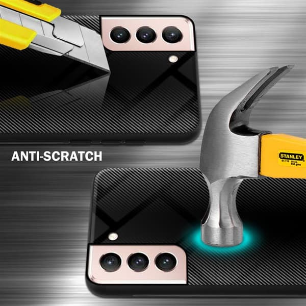 Samsung Galaxy S21 5G Skal Fodral Case Cover Randigt utseende i TPU-silikon och baksida i härdat glas Skyddsfodral