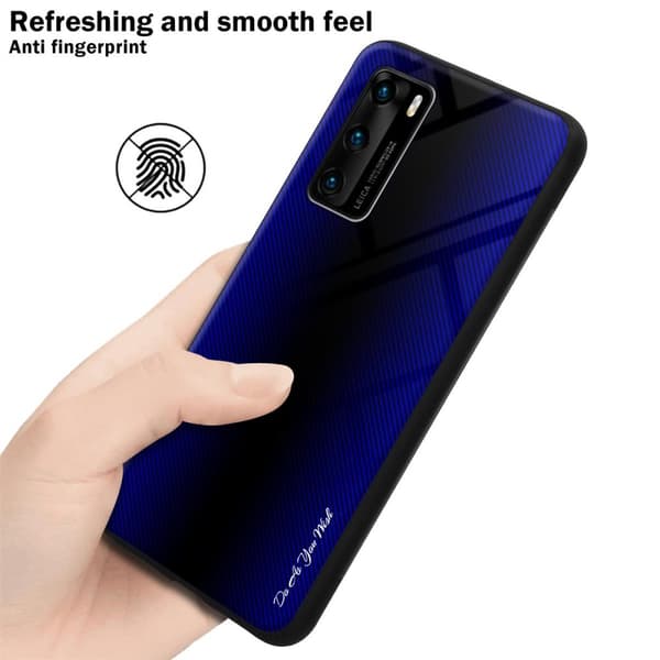 Huawei P40 Skal Fodral Case Cover Randigt utseende i TPU-silikon och baksida i härdat glas Skyddsfodral