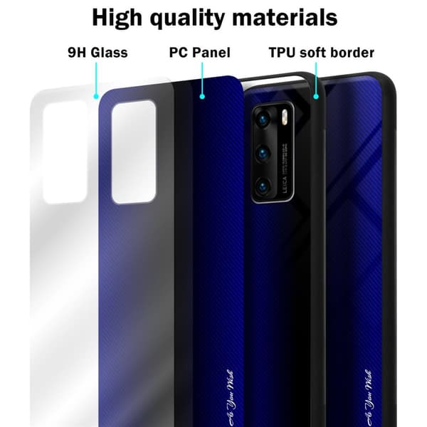 Huawei P40 Skal Fodral Case Cover Randigt utseende i TPU-silikon och baksida i härdat glas Skyddsfodral