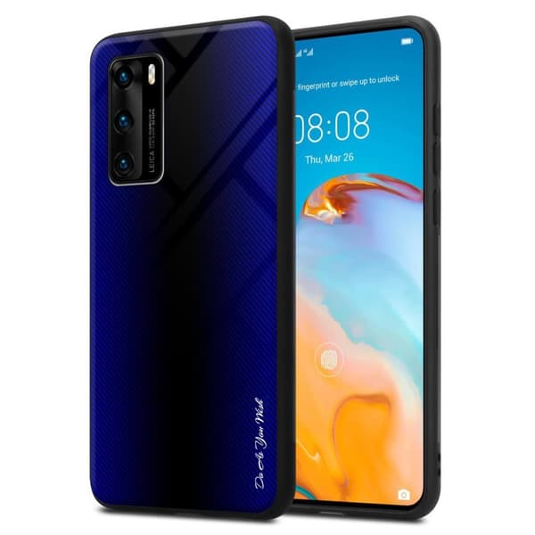 Huawei P40 Skal Fodral Case Cover Randigt utseende i TPU-silikon och baksida i härdat glas Skyddsfodral KOBOLT LILA